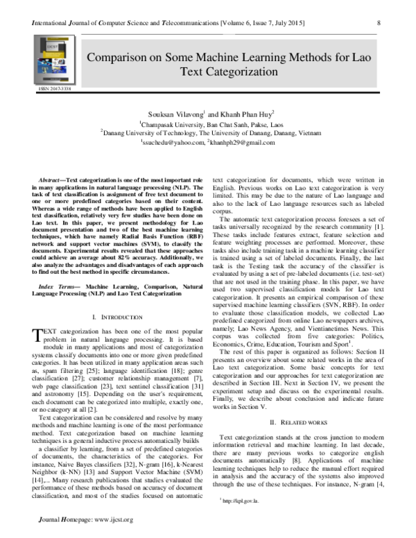 (PDF) T Comparison on Some Machine Learning Methods for Lao Text ...
