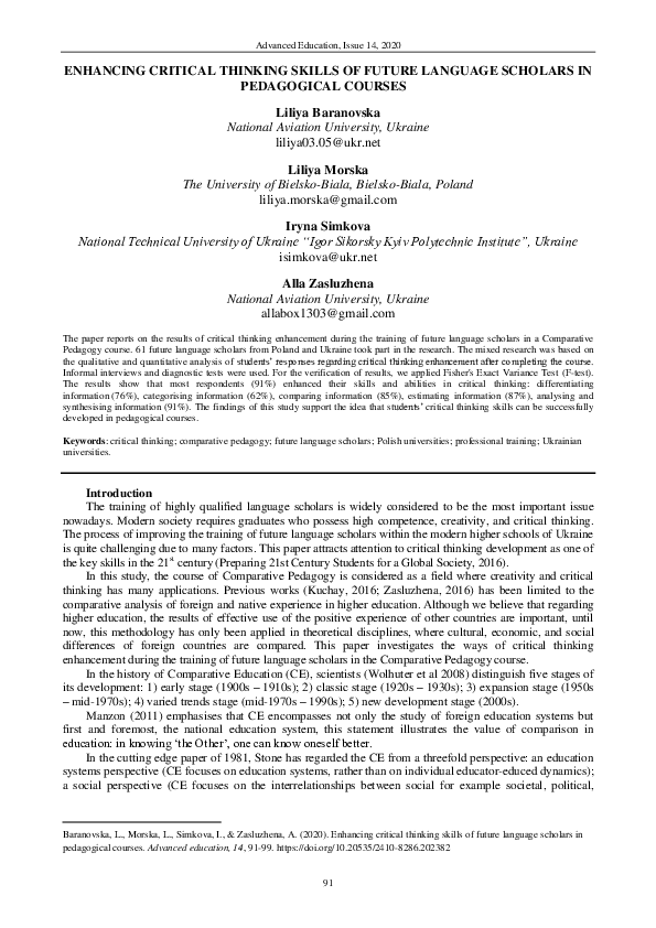 (PDF) Enhancing Critical Thinking Skills of Future Language Scholars in ...