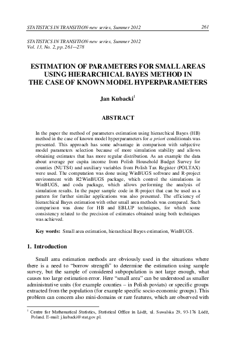 (PDF) Estimation of Parameters for Small Areas Using Hierarchical Bayes ...