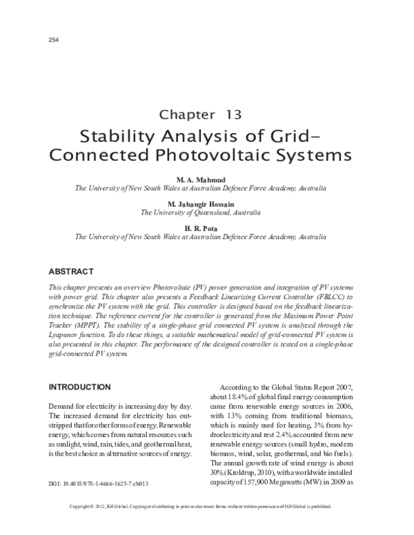 (PDF) Stability Analysis of Grid-Connected Photovoltaic Systems