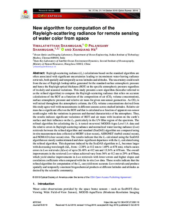 (PDF) New algorithm for computation of the Rayleigh-scattering radiance ...