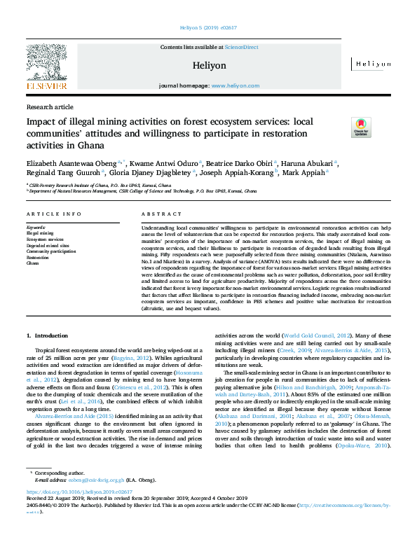 (PDF) Impact of illegal mining activities on forest ecosystem services ...
