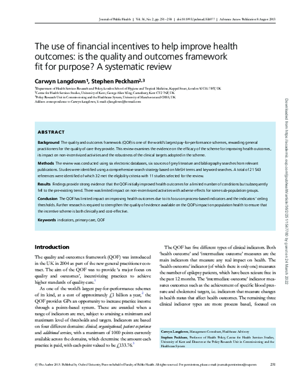 (PDF) The use of financial incentives to help improve health outcomes ...