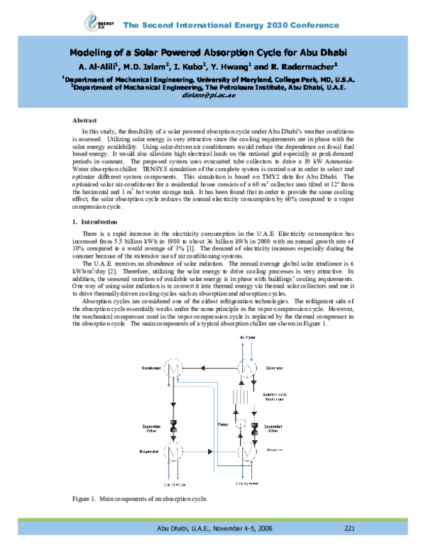 (PDF) Modeling of a solar powered absorption cycle for Abu Dhabi