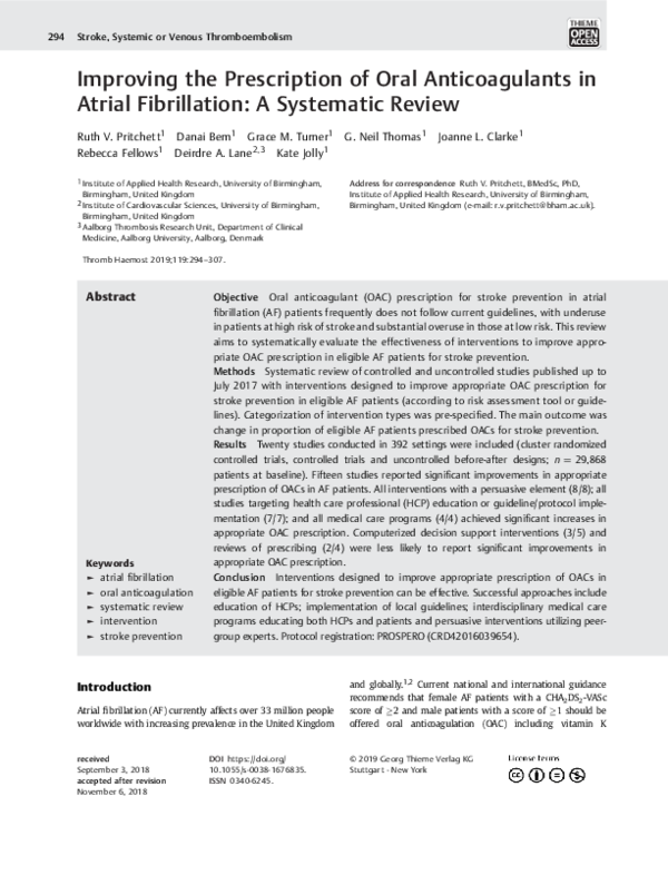 (PDF) Improving the Prescription of Oral Anticoagulants in Atrial ...