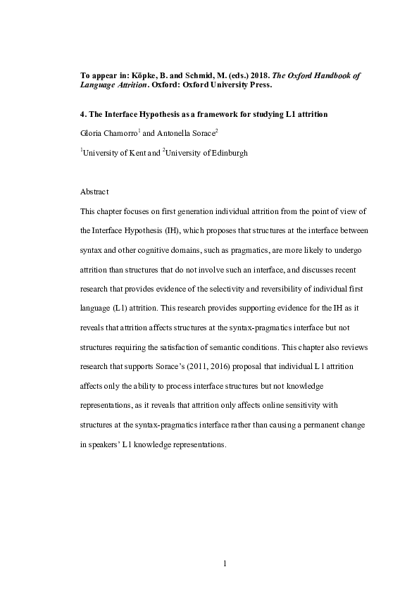 (PDF) The Interface Hypothesis as a Framework for Studying L1 Attrition