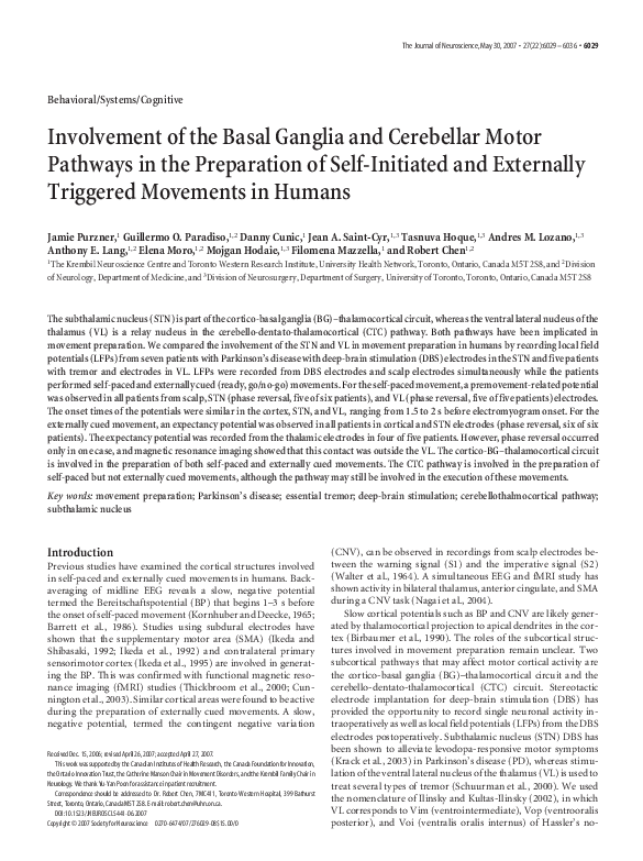 (PDF) Involvement of the Basal Ganglia and Cerebellar Motor Pathways in ...