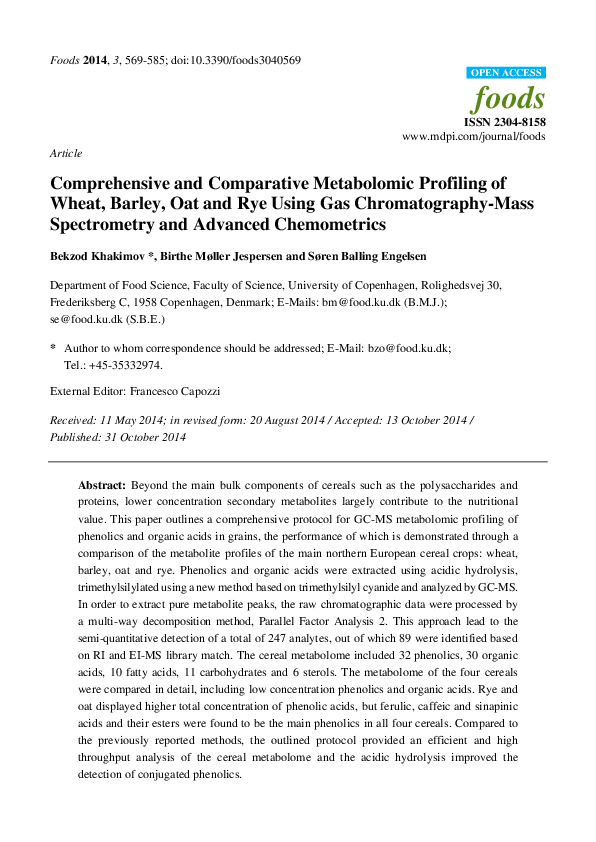 (PDF) Comprehensive and Comparative Metabolomic Profiling of Wheat ...