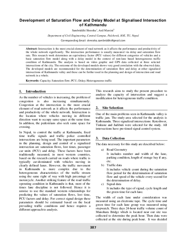 (PDF) Development of Saturation Flow and Delay Model at Signalised ...