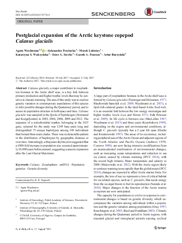 (PDF) Postglacial expansion of the Arctic keystone copepod Calanus ...