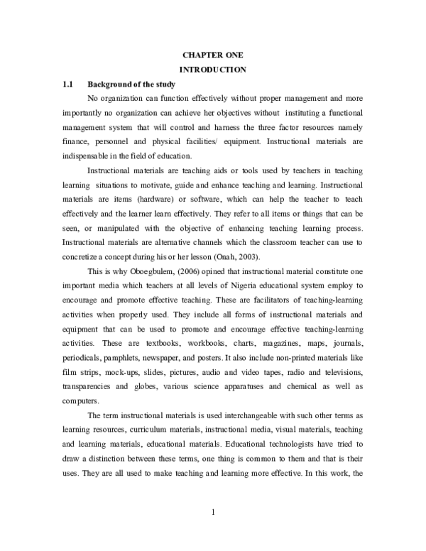 (DOC) THE IMPACT OF INSTRUCTIONAL MATERIALS AND RESOURCES IN THE ...