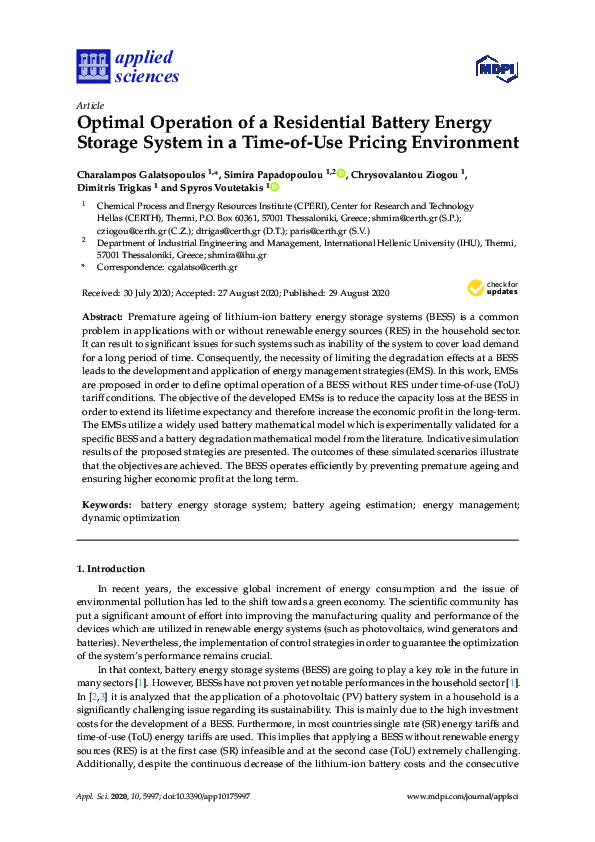 (PDF) Optimal Operation of a Residential Battery Energy Storage System ...
