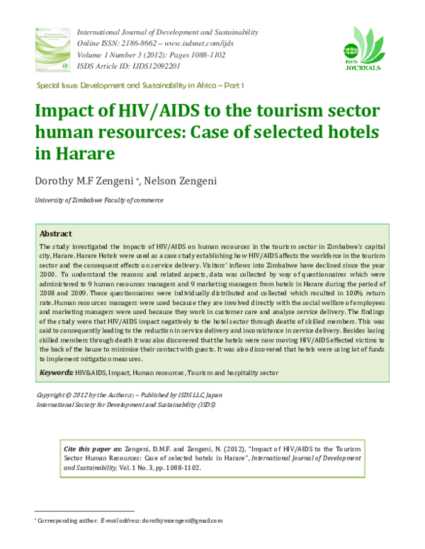 (PDF) Impact of HIV/AIDS to the tourism sector human resources: Case of ...