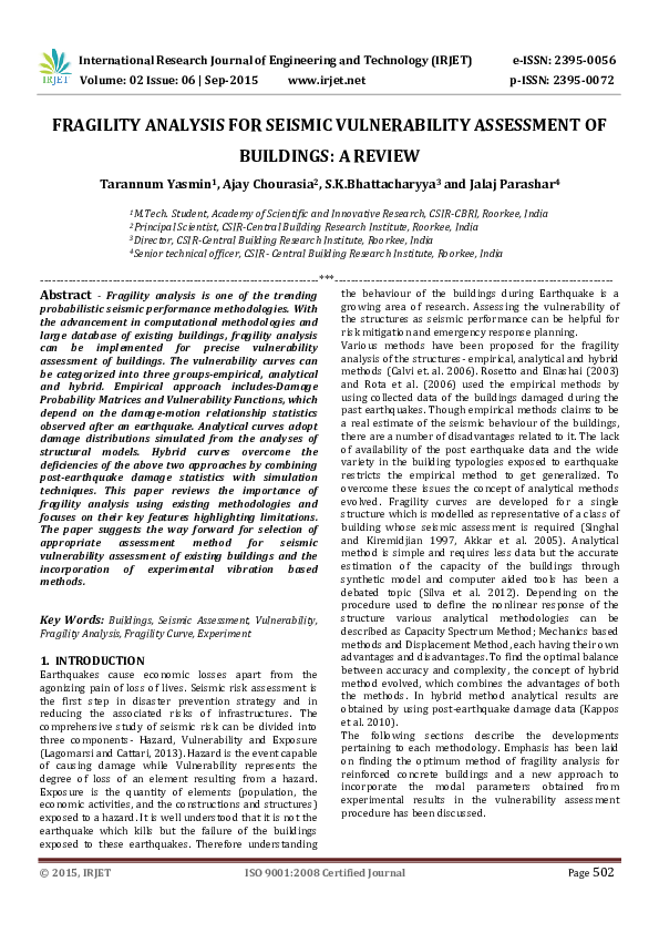 (PDF) Fragility Analysis for Seismic Vulnerability Assessment of ...