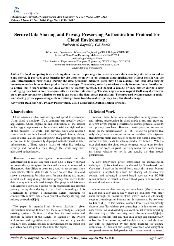 (PDF) Secure Data Sharing and Privacy Preserving Authentication ...