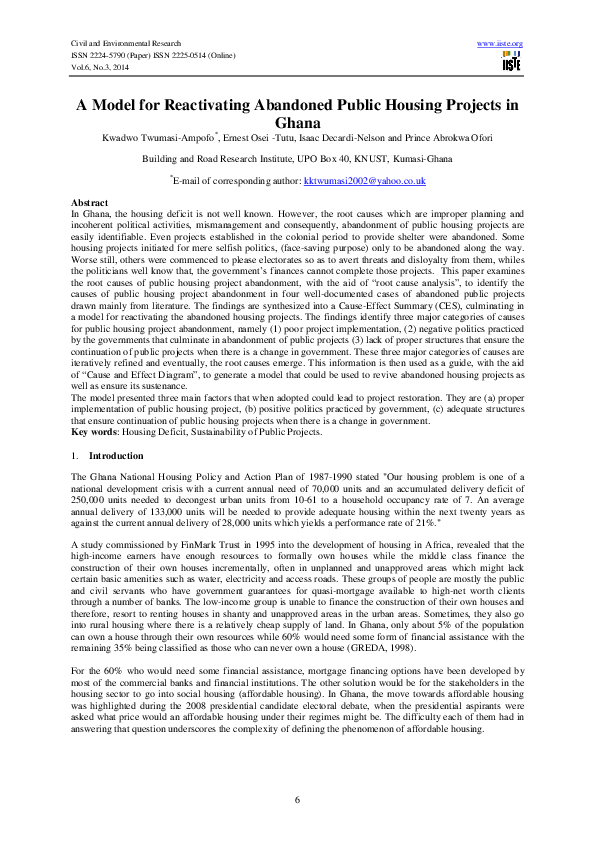 (PDF) A Model for Reactivating Abandoned Public Housing Projects in