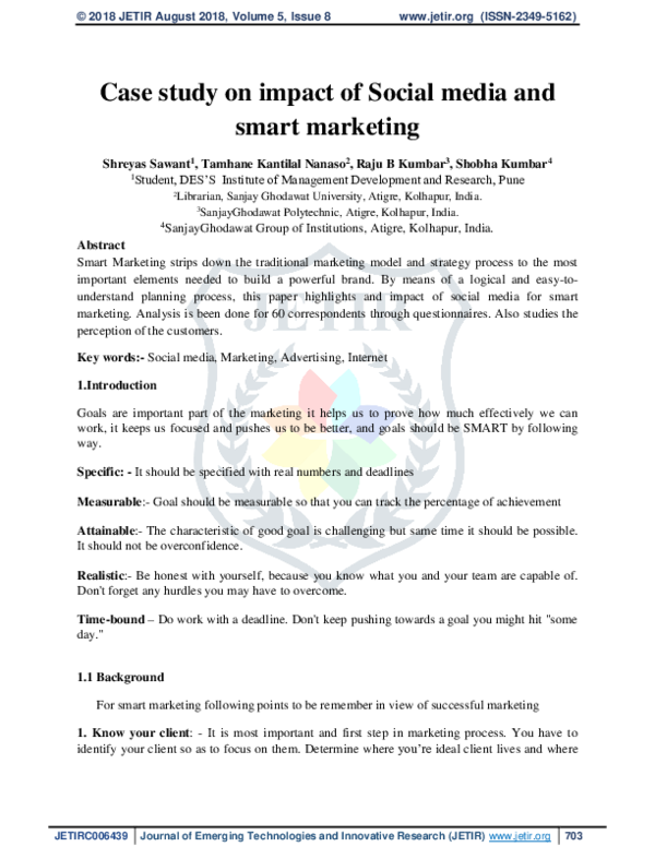 (PDF) Case study on impact of Social media and smart marketing
