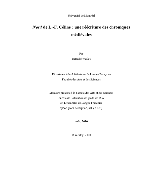 Nord de L.-F. Céline : une réécriture des chroniques médiévales