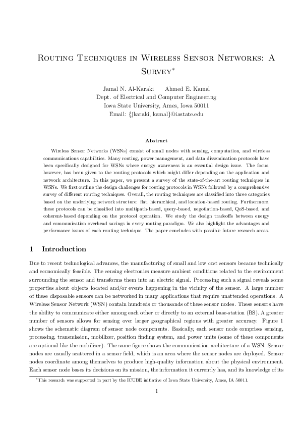 (PDF) Routing techniques in wireless sensor networks: a survey