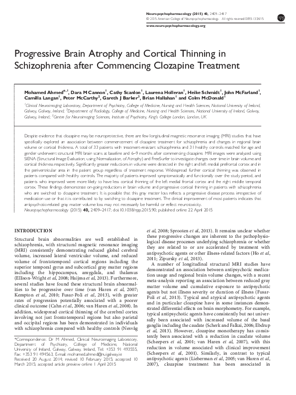 (PDF) Progressive Brain Atrophy and Cortical Thinning in Schizophrenia ...