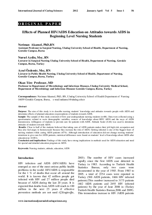 (PDF) Effects of Planned HIV/AIDS Education on Attitudes towards AIDS ...