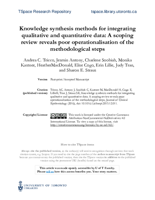 (PDF) Knowledge synthesis methods for integrating qualitative and ...