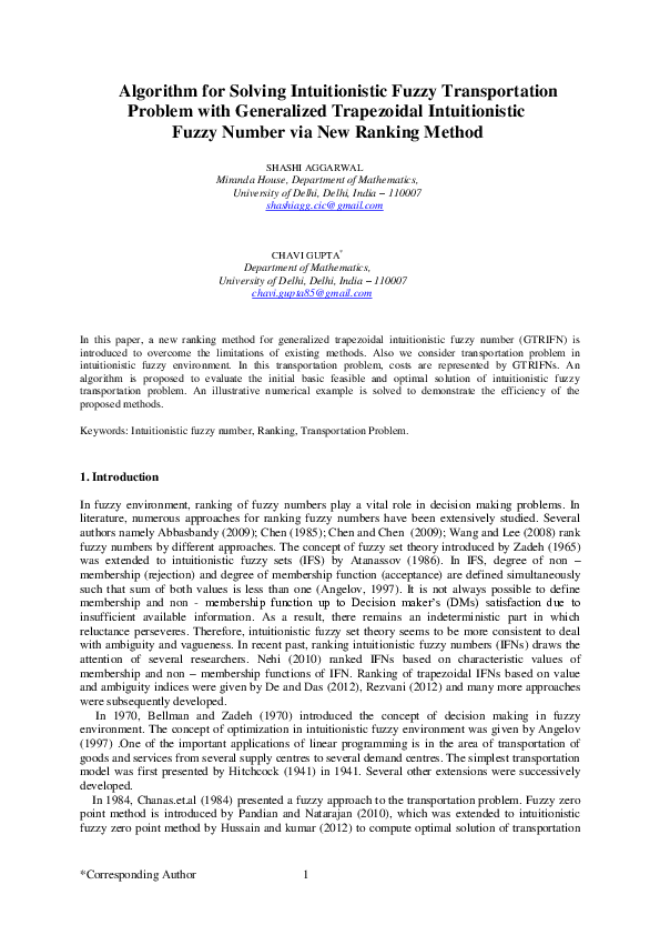 (PDF) Algorithm for Solving Intuitionistic Fuzzy Transportation Problem ...