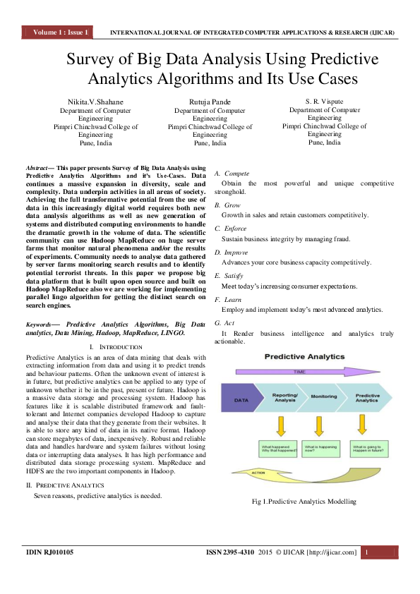 (PDF) Survey of Big Data Analysis Using Predictive Analytics Algorithms ...