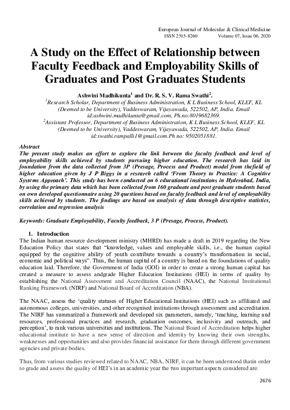 (PDF) A Study on the Effect of Relationship between Faculty Feedback ...