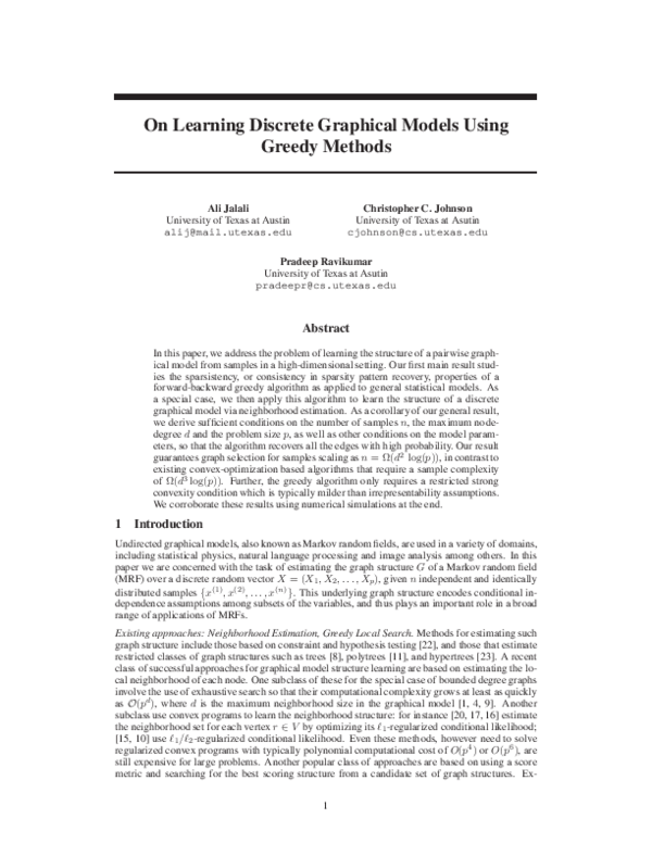 (PDF) On Learning Discrete Graphical Models using Greedy Methods