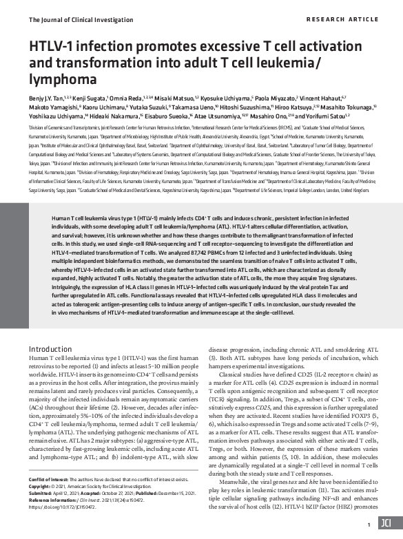 (PDF) HTLV-1 infection promotes excessive T cell activation and ...