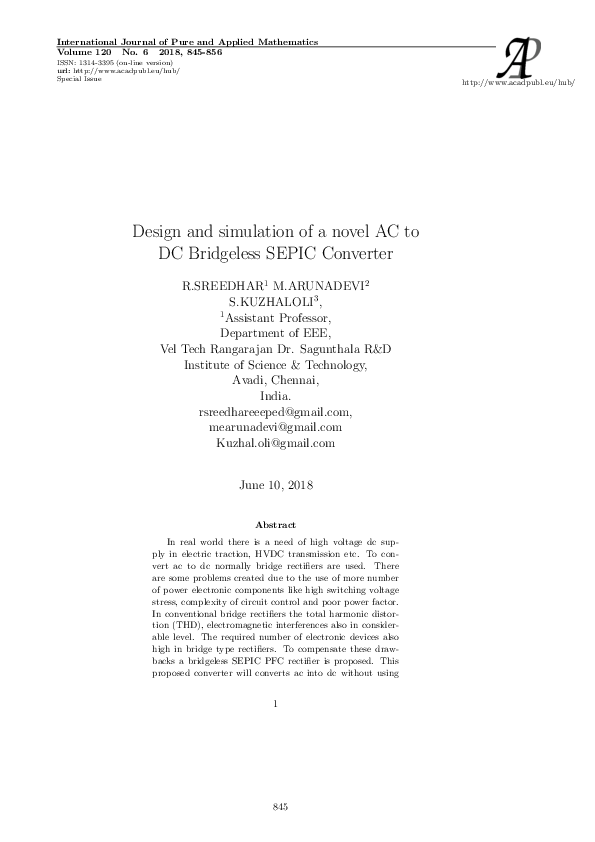 (PDF) Design and simulation of a novel AC to DC Bridgeless SEPIC Converter