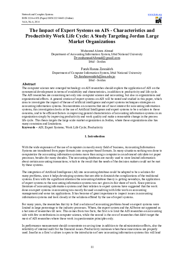 (PDF) The Impact of Expert Systems on AIS - Characteristics and ...
