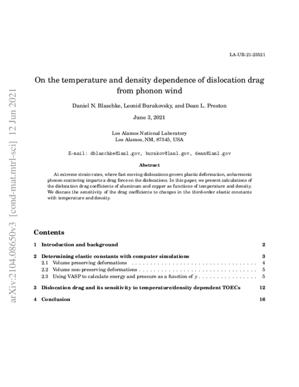 (PDF) On the temperature and density dependence of dislocation drag ...