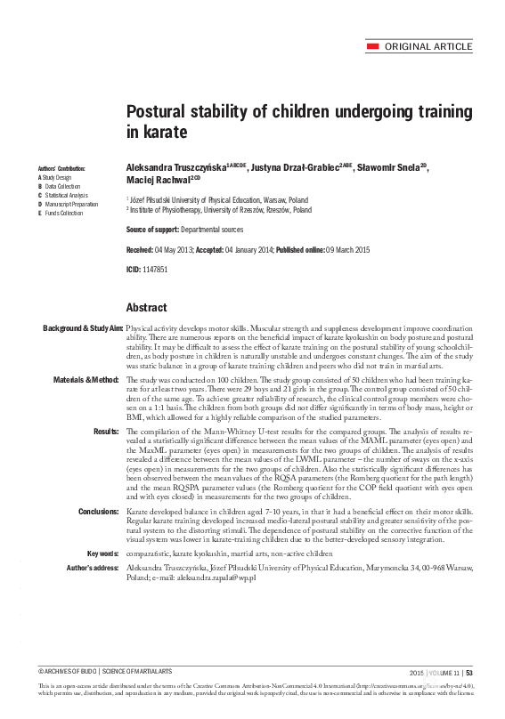 (PDF) Postural stability of children undergoing training in karate