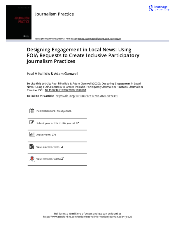 (PDF) Designing Engagement in Local News: Using FOIA Requests to Create ...