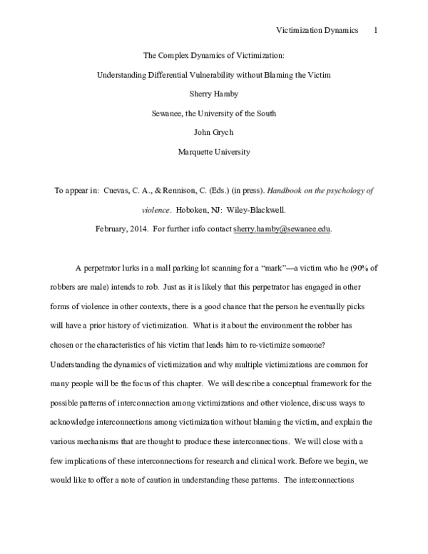 (PDF) Victimization Dynamics 1 The Complex Dynamics of Victimization ...