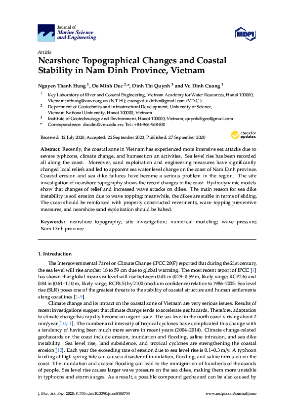 (PDF) Nearshore Topographical Changes and Coastal Stability in Nam Dinh ...