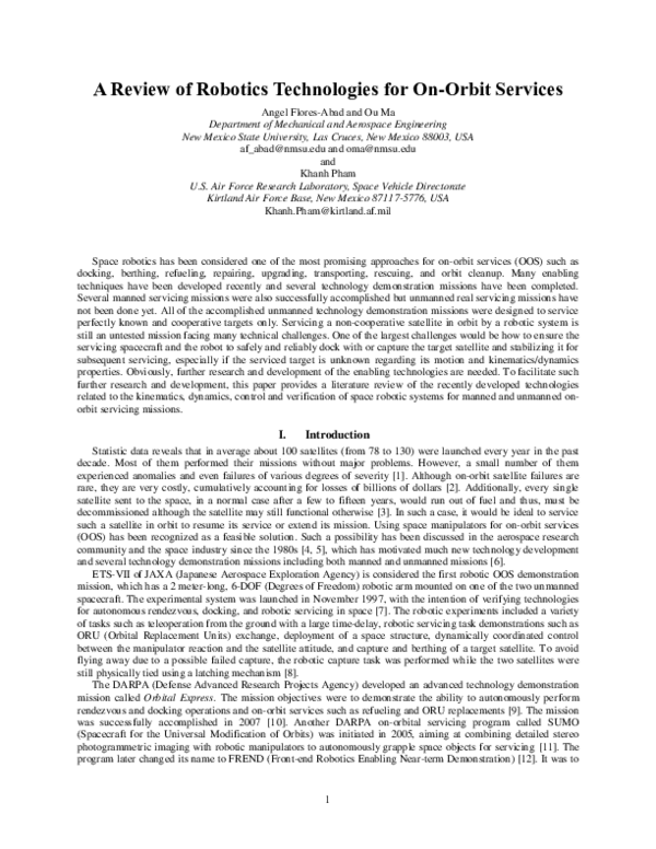 (PDF) A Review of Robotics Technologies for On-Orbit Services
