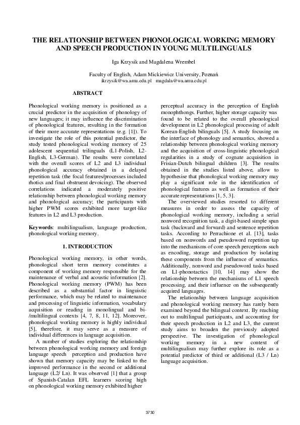 (PDF) The Relationship Between Phonological Working Memory and Speech ...