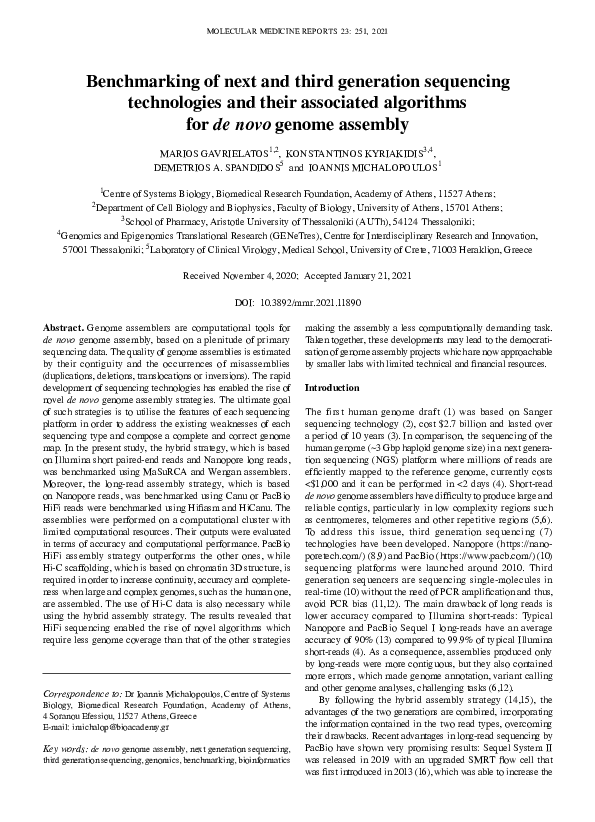 (PDF) Benchmarking of next and third generation sequencing technologies ...