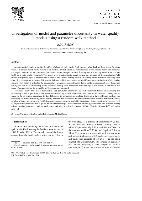 (PDF) Investigation of model and parameter uncertainty in water quality ...
