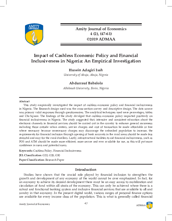 (PDF) Impact of Cashless Economic Policy and Financial Inclusiveness in ...
