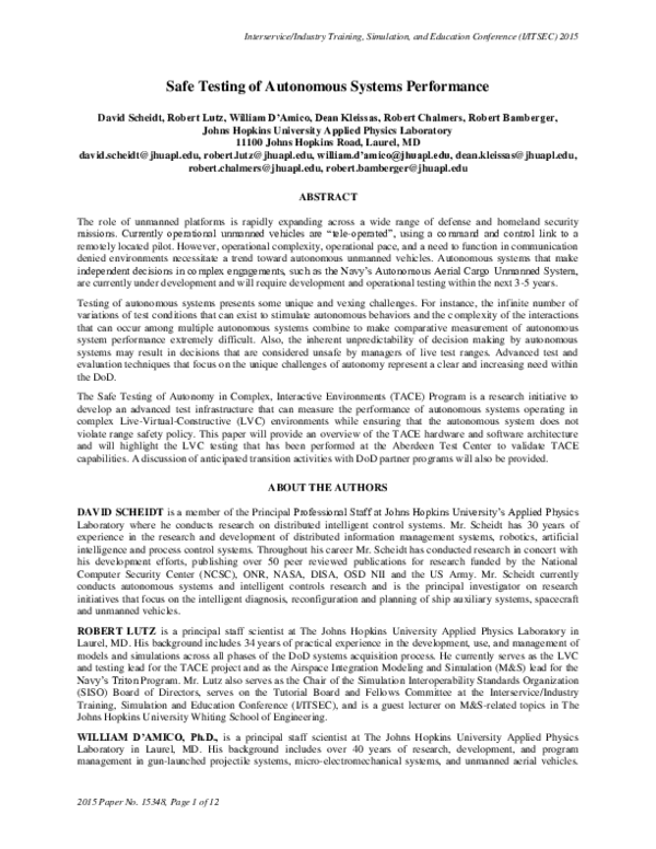 (PDF) Safe Testing of Autonomous Systems Performance