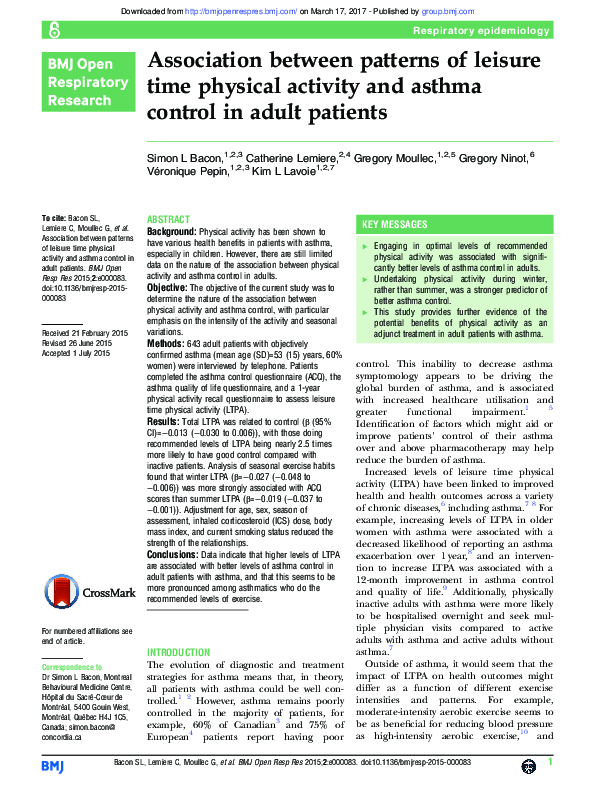 (PDF) Association between patterns of leisure time physical activity ...