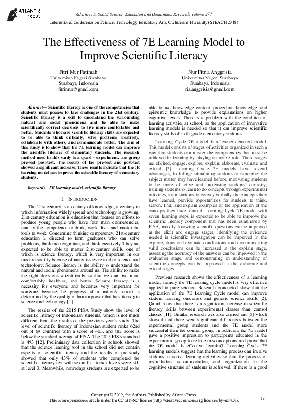 (PDF) The Effectiveness of 7E Learning Model to Improve Scientific Literacy