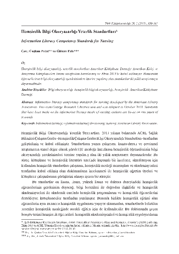 (PDF) Information Literacy Competency Standards for Nursing