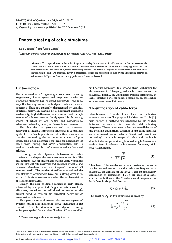 (PDF) Dynamic testing of cable structures