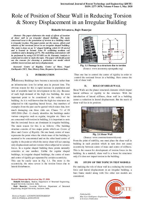 (PDF) Role of Position of Shear Wall in Reducing Torsion & Storey ...