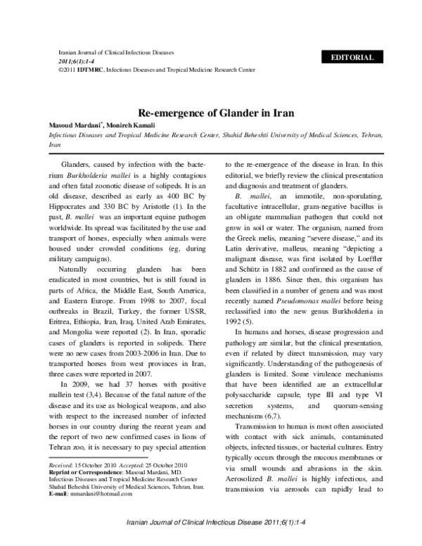 (PDF) Re-emergence of Glander in Iran